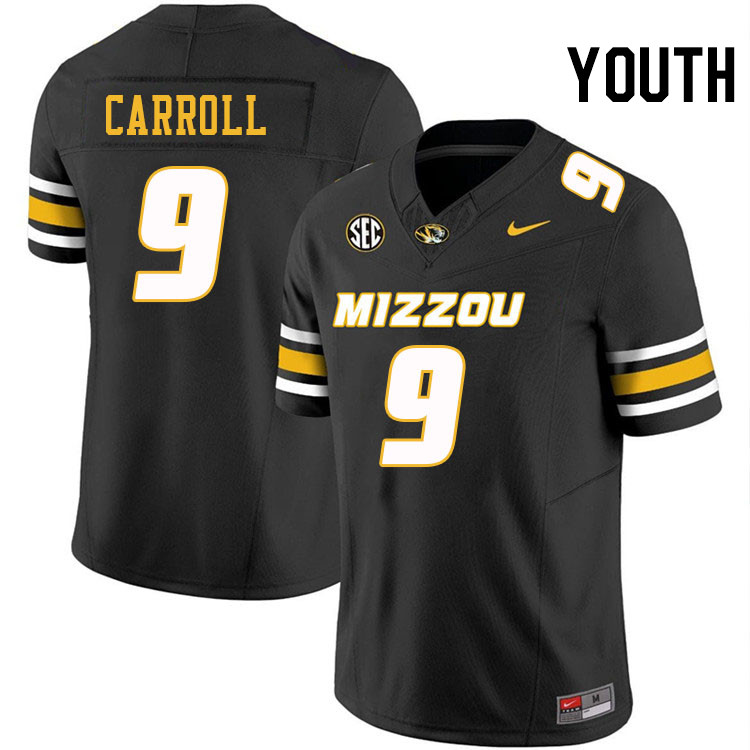 Youth #9 Marcus Carroll Missouri Tigers College Football Jerseys Stitched-Black